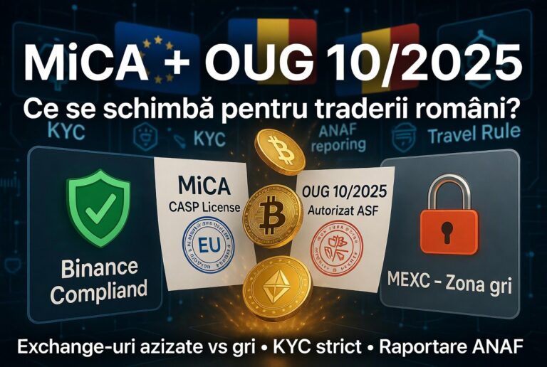 MiCA + OUG 10/2025: Ce Se Schimbă pentru Traderii Români în 2026? Exchange-uri Autorizate vs Gri, KYC Strict & Raportare ANAF (Ghid Complet)